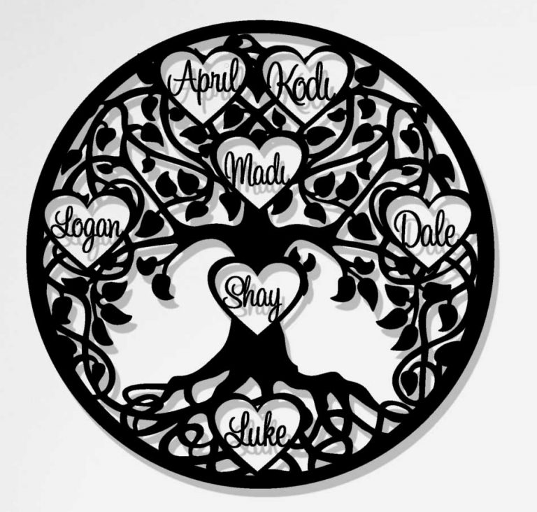 Laser Cut Family Tree Round - Up to 15 Hearts - Hot Cut